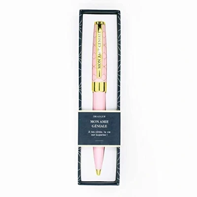 Image of Draeger Paris &quot;Mon Amie Géniale&quot; Retractable Ballpoint Pen, Pastel Pink and Gold, Gift Box