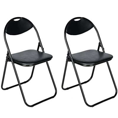 Image of Nyxi Set of 2 X Folding Chair Padded, Paris Faux Leather, Home Office Dining (2 Chairs, Black)