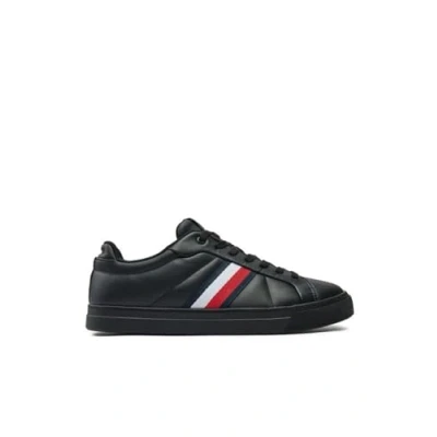 Image of Tommy Hilfiger ICON Court Stripes Trainers, Men&#039;s, Size: 9, Black Leather