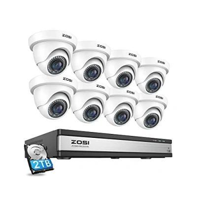 Image of ZOSI H.265+ 1080p 16 Channel Security Camera System,16 DVR with Hard Drive 2TB and 8 x Outdoor Indoor CCTV Dome Cameras 80ft Long Night Vision 110 Wide Angle