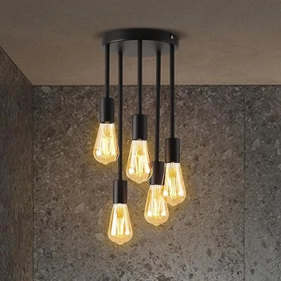 Image of ANWIO Ceiling Lights Fitting, 5 Way Black Lamp with E27 Base,Flush Fitting Lights,Kitchen Light Fixtures,Ceiling for Living Room,Bedroom（NO Bulbs）