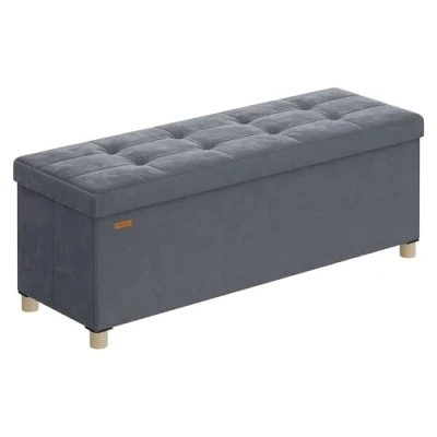Image of SONGMICS Storage Ottoman, 38 x 110 40 cm, Folding Bench with Lid, Footstool, Footrest, 112 L, Velvet Surface, for Bedroom, Hallway, Living Room, Slate Grey LSF0518G03