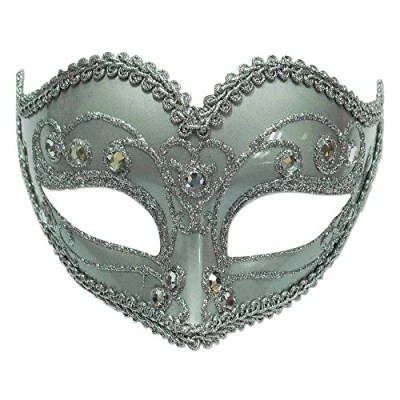 Image of Bristol Novelty Jewelled Party Eye Mask on Headband, PET, Polyester, Paint, Glitter, Acrylic Stone, Silver, One Size