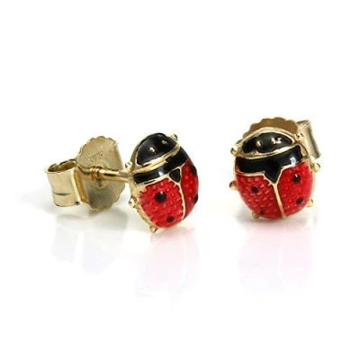 Image of 9ct Gold &amp; Enamel Ladybird Stud Earrings