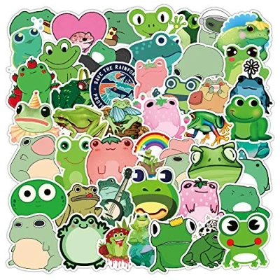 Image of 50Pcs Cute Frog Stickers Water Bottles Laptop Hydroflasks Phone Guitar Skateboard Computer Cartoon Vinyl Waterproof Aesthetic Trendy Decals for Teens Kids Adults