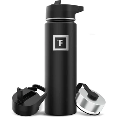 Image of Metal Water Bottle with Straw Lid 650ml 3 Lids Stainless Steel Double Walled Insulated Vacuum Leakproof Sports Gym Camping Hiking Hydration School Kids