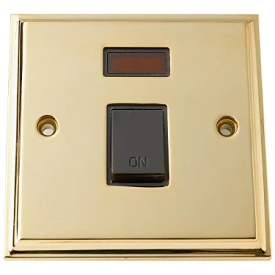 Image of Merriway BH02739 Victorian Double Pole Switch 20 Amp 1 Gang with Neon Indicator Brass