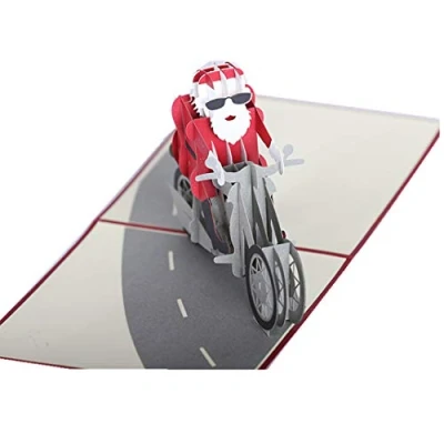 Image of 3D Pop Up Christmas Cards, Handmade Craft Greeting Santa Claus Riding Motorbike, Card
