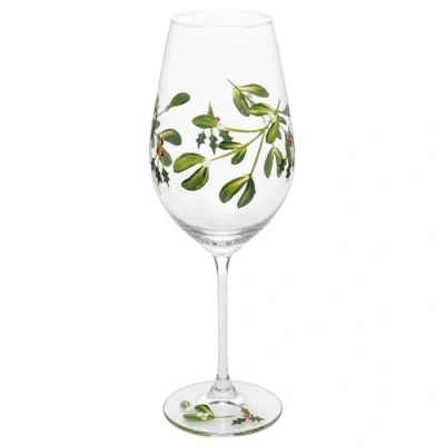Image of Shudehill Giftware East West Christmas My Favourite Glass Hand Painted Wine Robin, Poinsettia or Mistletoe &amp; Berry Xmas (Mistletoe Berry)