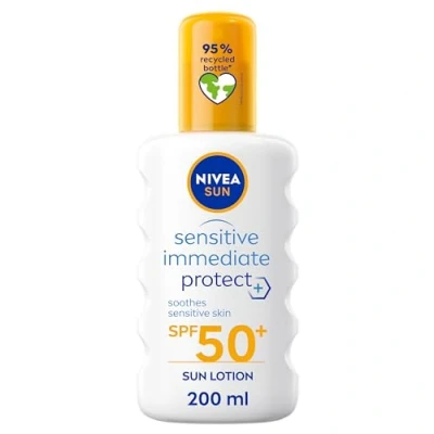 Image of NIVEA Sun Protect and Sensitive Spray (200 ml), Sunscreen with SPF50, Suncream for Skin Aloe Vera, Immediately Protects Against Exposure