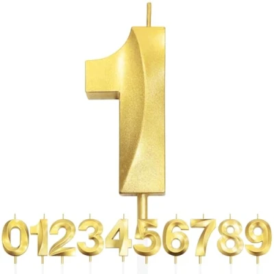 Image of Number 1 Birthday Candles, 3D Design Gold Glitter 1st Candle, Happy Cake Topper Decorations, Candle for Party, Wedding Anniversary 1pc