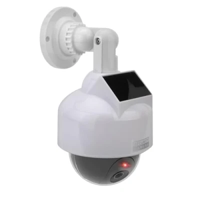 Image of Dummy Fake Security CCTV Dome Camera, Solar Powered Simulated Surveillance Cameras with Flashing Red LED Light &amp; Warning Alert Sticker for Home Garden&amp; Business Outdoor/Indoor White