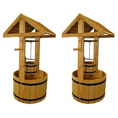 Image of Selections Large Outdoor Wooden Wishing Well Garden Planters (Pack of 2)