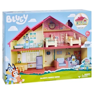 Image of Bluey Heeler Family Home Play Set: 1 Official Collectable Action Figure, Large Playhouse Playset 4 Rooms, Furniture Accessories and Pull Down Patio