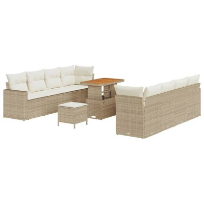 Image of vidaXL 11 Piece Garden Sofa Set with Cushions Beige Poly Rattan Acacia