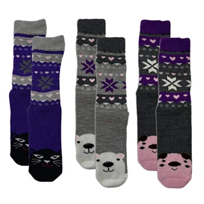 Image of Sock Stack 3 Pairs Of Womens Animal Design Slipper Socks With Non Slip Soles Ladies Thermal Winter Gift