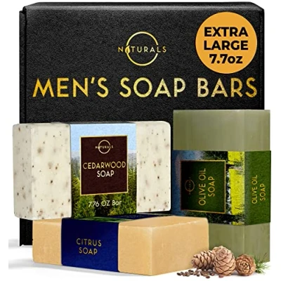 Image of Bar Soap for Men 3 Pcs Mens Natural Body Bars Organic Men&#039;s Exfoliating Citrus, Olive &amp; Cedarwood