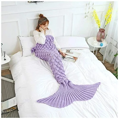 Image of YOUCAI Mermaid Tail Blanket for Girls Women, All Seasons Soft And Warm Sleeping Birthday Gifts Purple 1 180x90cm