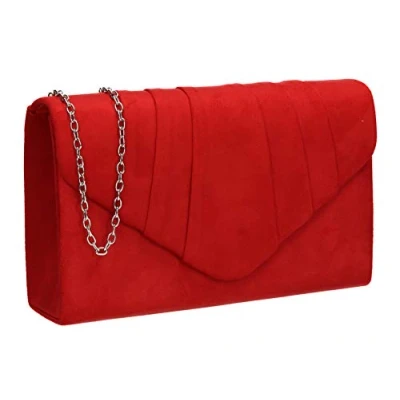 Image of Swanky Swans Women&#039;s Iggy Suede Velvet Envelope Party Prom Clutch Bag Red (Red) ,5x13x22 cm (W x H L)
