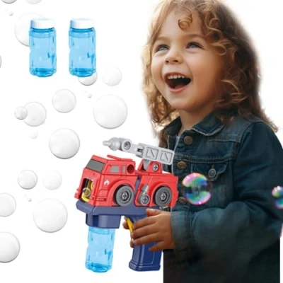 Image of Koolbitz Fire truck Bubble Maker for kids with 2 Bubbles Liquid Blower Blaster Party Favors, Birthday, Outdoor &amp; indoor toy
