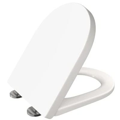 Image of D Shape Toilet Seat with Mute or Slow Close Cover Quick Release for Easy Cleaning Plastic Material Durable Top Blind Hole Fixing AAN®