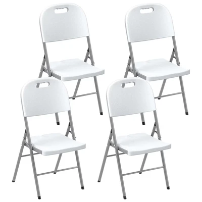 Image of Outsunny 4 Piece Folding Chair with Steel Frame Garden Set White 84G 554V01WT