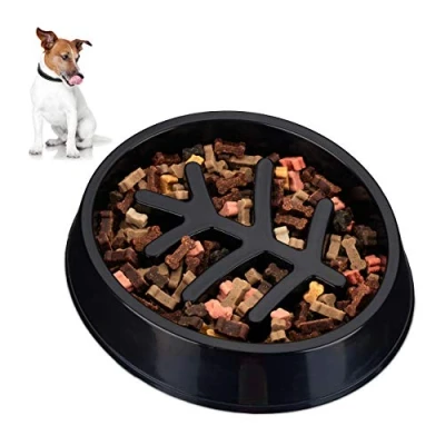 Image of Relaxdays Anti Sling Bowl, Medium &amp; Large Dogs, Plastic, Non slip, Slow Eating, Food Bowl 500 ml, Black