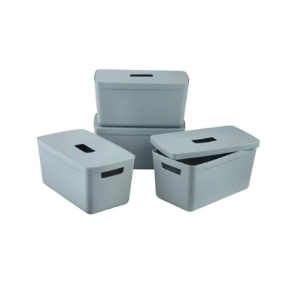 Image of INABOX Plastic Storage Boxes with Lids, Set of 4, Stackable, Nesting, Cottage Blue (8 Litre)