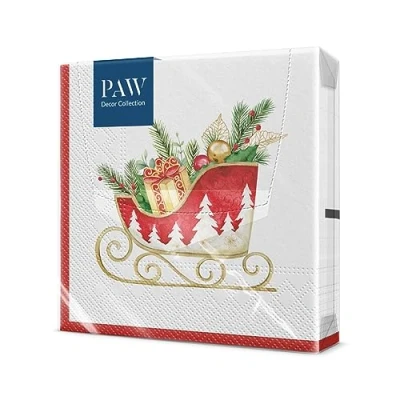 Image of PAW Napkins 3 Ply (33 x 33 cm) I 20 Pieces Perfect for Christmas, Winter, Holidays Christmas Eve Winter Time Table Decoration Paper Holiday Sleigh