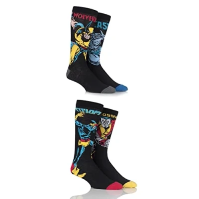 Image of SockShop Mens 4 Pair Marvel X Men Wolverine, Beast, Cyclops and Colossus Cotton Socks 11 13 Multi