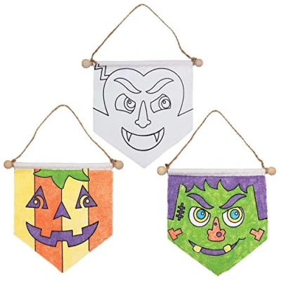 Image of Baker Ross AX234 Halloween Colour in Banners Pack of 3, Fabric Craft Bunting Party Decorations Childrens Art Activity