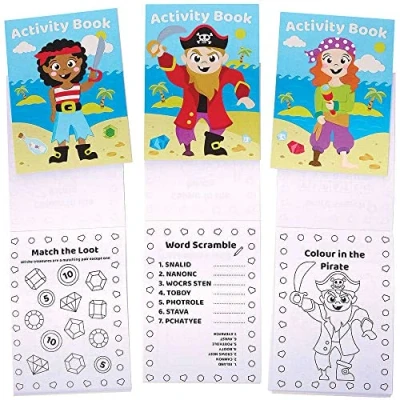 Image of Baker Ross FC905 Pirate Mini Activity Books for Kids Pack of 12, Entertaining Travel Activities, Party Favours, and Colouring Children
