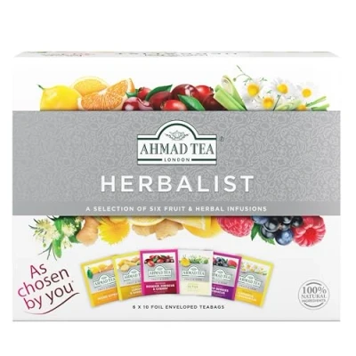Image of Ahmad tea Gifts herbal Selection Pack teas, infusions, Fruit teas Perfect gift 60 Teabag Sachets 6 Flavours