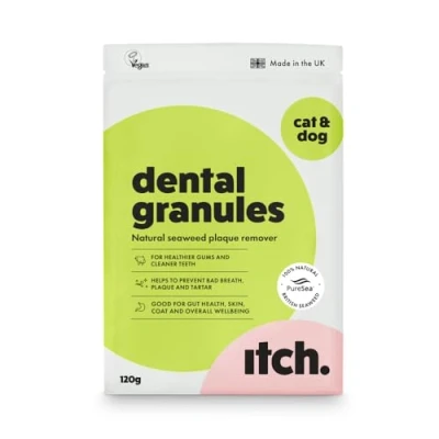 Image of Itch Dental Granules for Cats &amp; Dogs 100% Natural British Seaweed to Reduce Tartar, Freshen Breath and Eliminate Plaque Build up on Teeth 120g