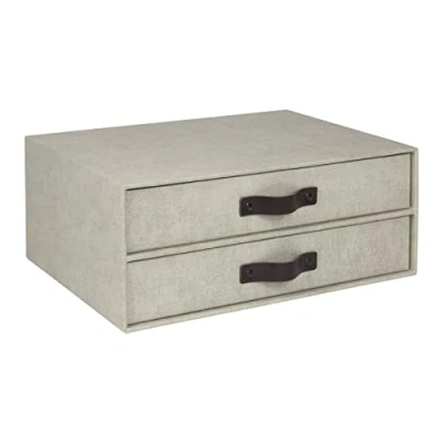 Image of Bigso Box of Sweden Drawer Storage for Documents and Office Supplies 2 Desk Organiser Fibreboard Paper Filing System with Elegant Leather Handle Beige