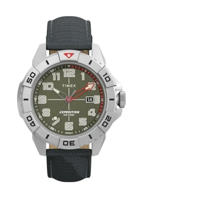 Image of Timex Men&#039;s Expedition North 42 mm Watch Black Eco Friendly Two Piece Green Dial Silver Tone Case TW2W84200