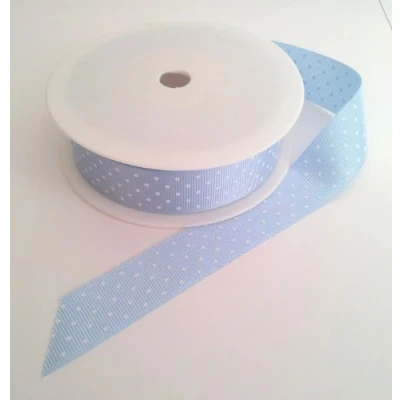 Image of 1 metre Trim of Pale Blue with White Polka dots Grosgrain Ribbon 22mm Wide