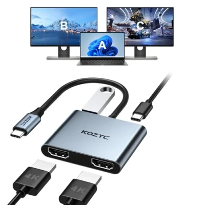 Image of USB C to Dual HDMI Adapter 4K@30Hz, KOZYC Hub Multiport with 2xHDMI, 3.0, 100W PD, Support Splitter function Extended Display For MacBook Pro Air Dell (MST Windows Only)