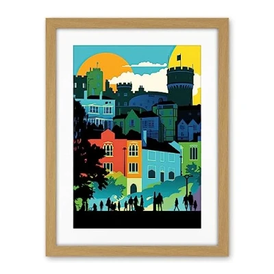 Image of Artery8 Nottingham City Abstract Multicoloured Cityscape Artwork Framed Wall Art Print 18X24 Inch