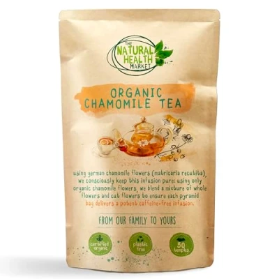 Image of Organic Chamomile Tea Bags 50 Teabags Pack by The Natural Health Market 100% Pure