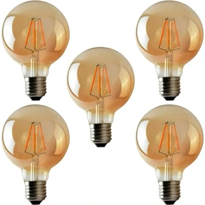 Image of LEDSone 5 Pack G95 E27 Screw Bulb, Led Edison Light Dimmable 220V 4W 450 Lumen Warm White 2700K, Filament Bulb,90% Energy Saving