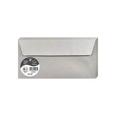 Image of Clairefontaine Ref 50075C Pollen Iridescent Adhesive Envelopes (Pack of 20) DL (110 x 220mm) in Size, 120gsm Paper, Easy to Peel Strip Silver