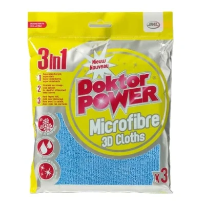 Image of JML Doktor Power Microfibre 3D Cloth 3 Pack Cleaning, Dusting &amp; Polishing Cloths