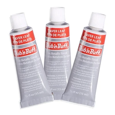 Image of AMACO Rub n Buff Wax Metallic Finish  3 Silver Leaf 15ml Tubes Versatile Gilding for Finishing Furniture Antiquing and Restoration Colors Set of Three