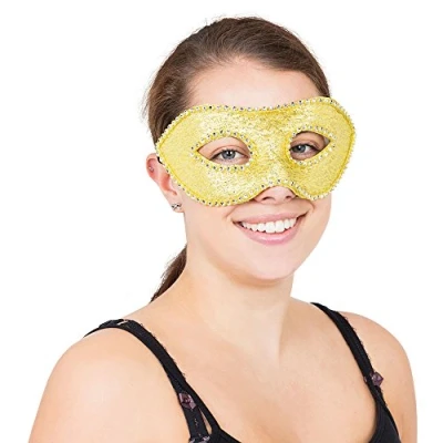 Image of Bristol Novelty EM114 Eye Mask with Diamonds Gold Pack of 1 Ribbon Tie, Womens, One Size
