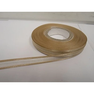 Image of 1 roll of 10mm Edged Organza Ribbon x 25 metres Light Gold Double Sided Satin Edge Sheer 10 mm 1cm