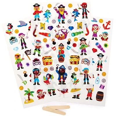 Image of Baker Ross FC902 Pirate Rub On Transfer Stickers Pack of 125, Stickers, Kids Waterproof Crafts Ceramic Wood and Paper