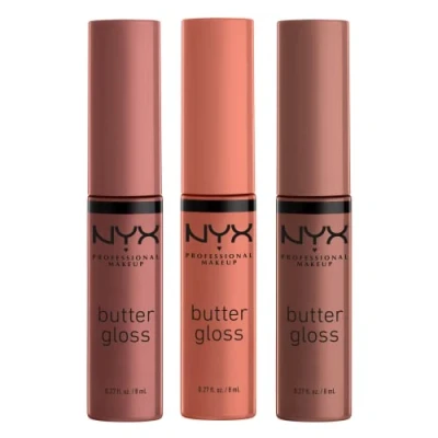 Image of NYX PROFESSIONAL MAKEUP Butter Gloss Brown Sugar, Non Sticky Lip Pack Of 3 (Sugar High, Spiked Toffee, Butterscotch)