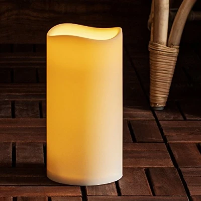 Image of Lights4fun Large Outdoor Waterproof Flameless LED Pillar Candle Battery OPerated with Timer 22.5cm