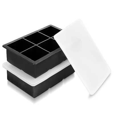 Image of YHT 2 Pack Large Ice Cube Tray Molds with Lids,Black Reusable Silicone Square Maker Moulds for Whiskey,Cocktails,Drinks(Black)